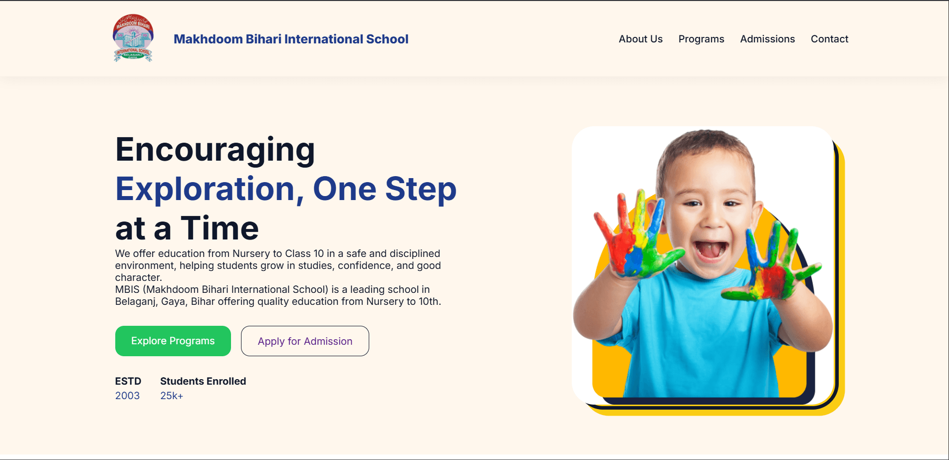 Makhdoom Bihari International School website developed by The Frame Times